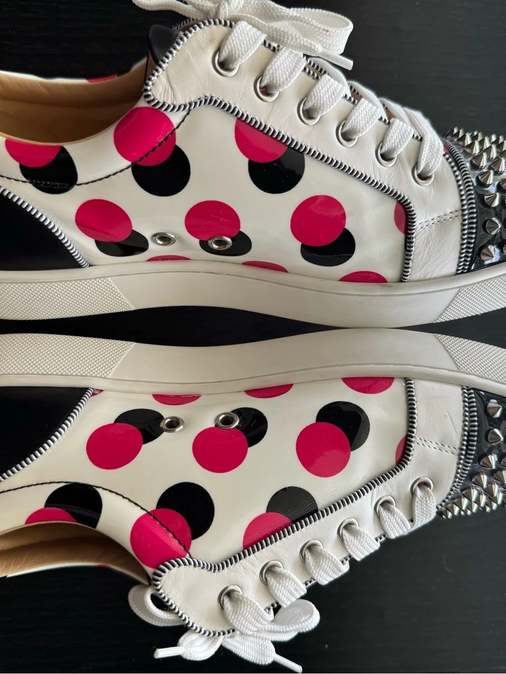 Christian Louboutin Louis Junior Spikes Pink Polka Dot Sneakers Size 42